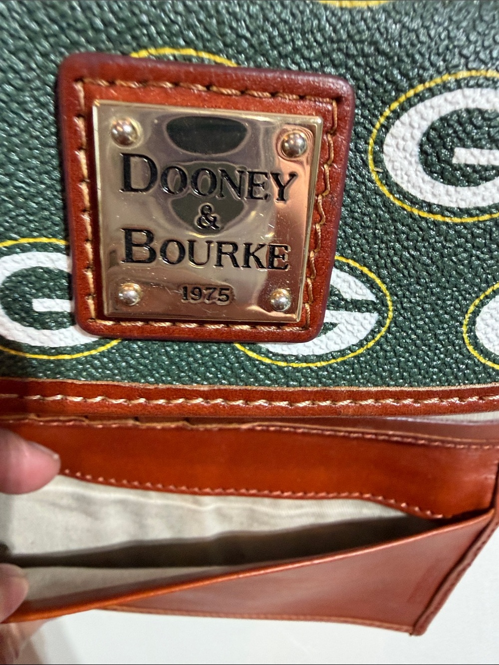 Dooney & Bourke Green and Brown Logo Continental Wallet - Picture 6 of 9